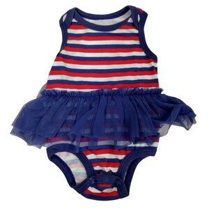 Adorable Baby 3-6 Months Striped One Piece with Tutu Red White Blue Tulle Skirt